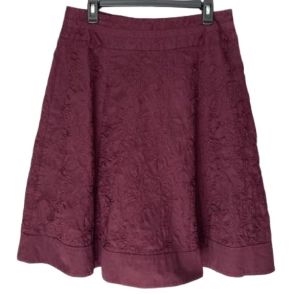 WESTBOUND Full A Line Skirt Floral Embroidery Side Zipper Burgundy Women Size 14
